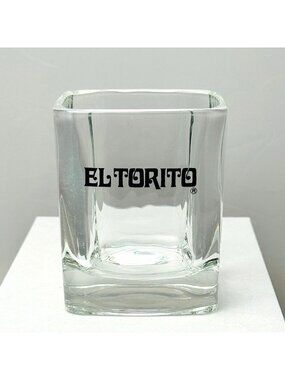 El Torito Square Glass Clear Logo Heavy Thick Base Dining Barware